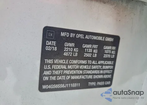 2018 Buick Regal Gs z USA, uszkodzony, nr VIN W04GS6SS6J1110311